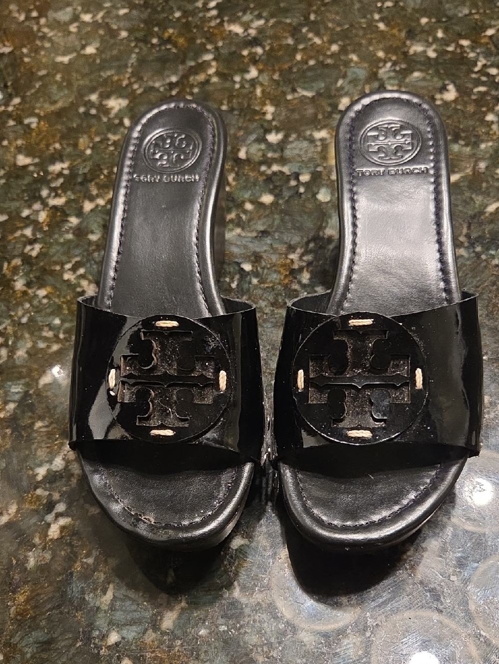 Tory Burch Black Patent Leather Platgirm Wedge Slide
